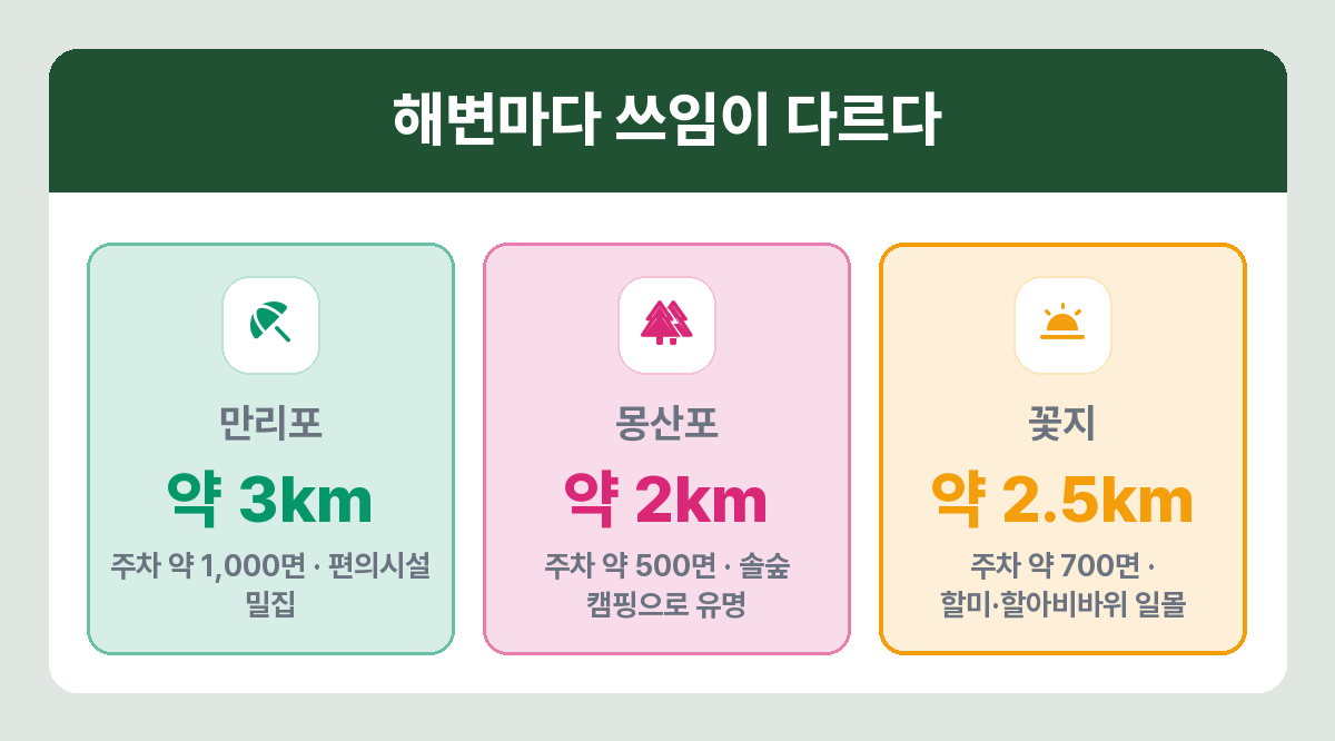태안 세 해변 규모 비교