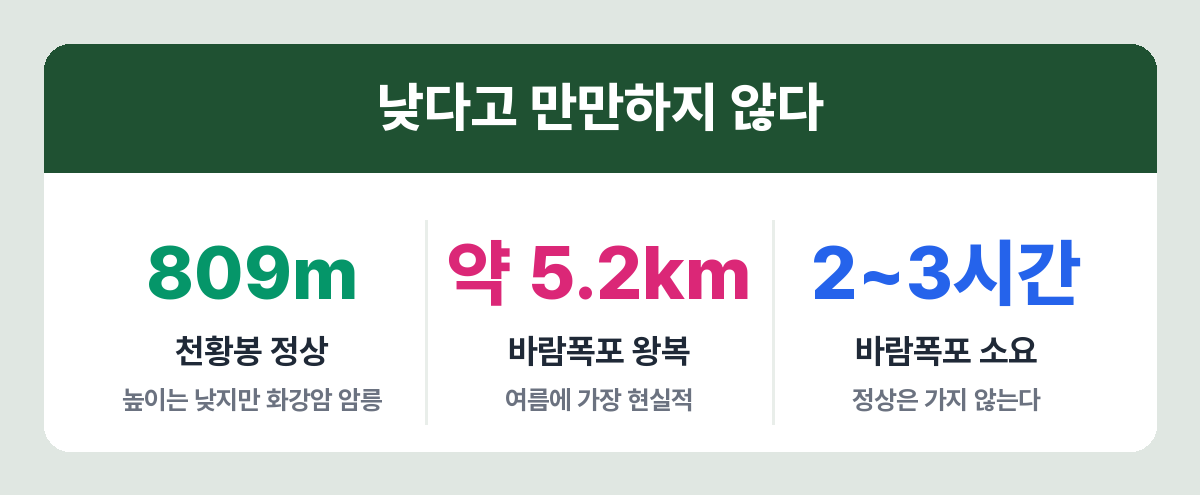 월출산 높이와 코스 거리
