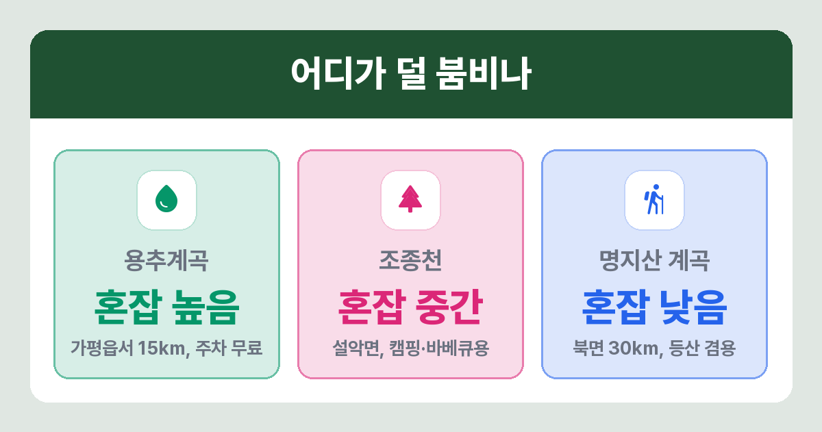 가평 용추계곡 조종천 명지산 계곡 혼잡도 비교