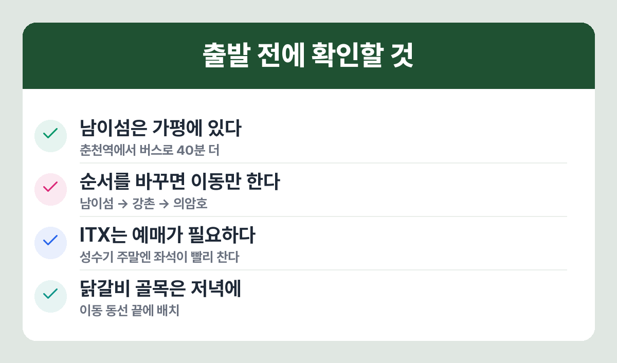 춘천 당일치기에서 헷갈리는 점