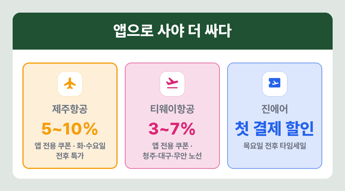 항공사별 앱 전용 할인 비교
